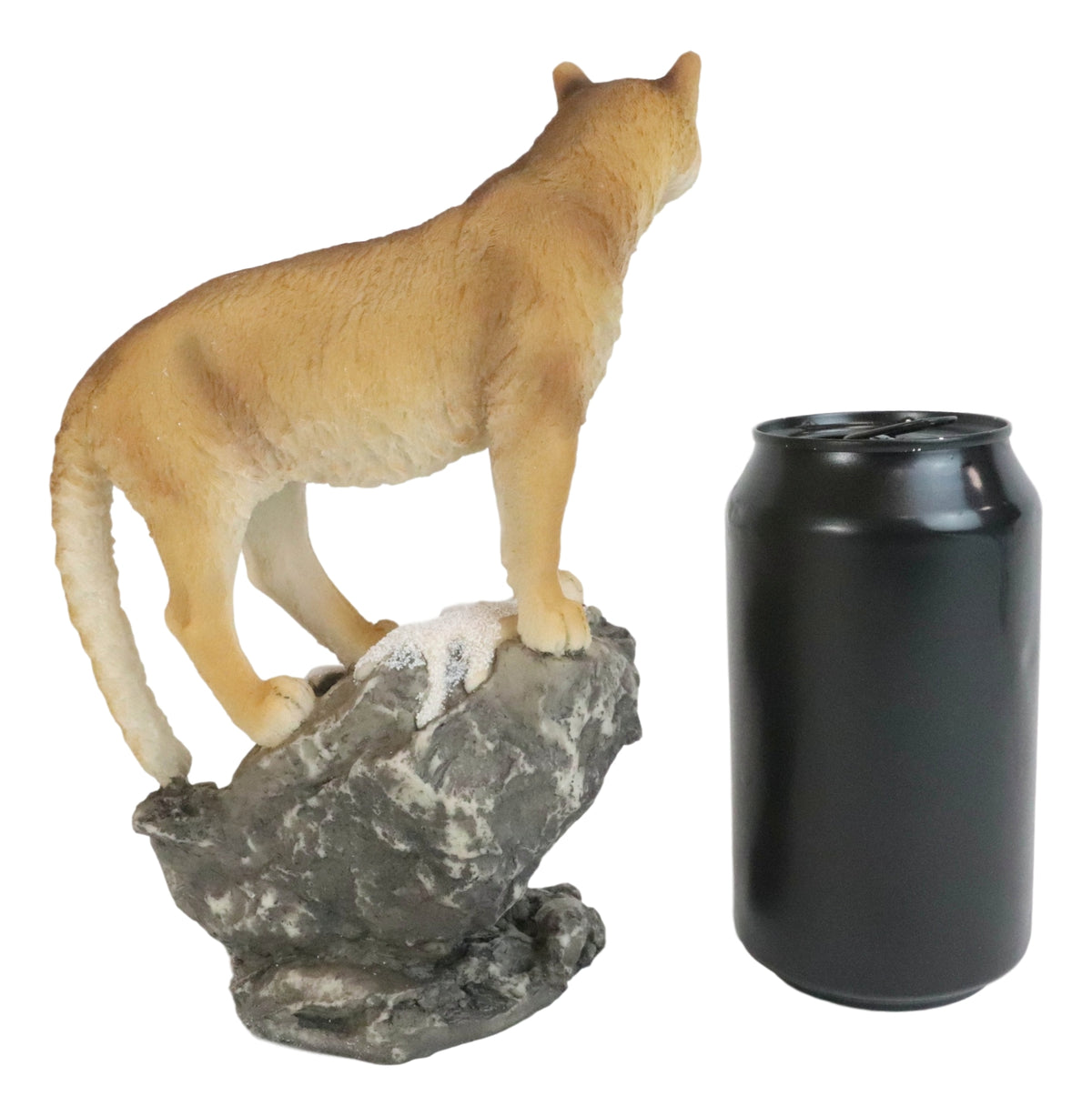 Mountain Lion Cougar Standing On Edge of Snow Capped Rock Statue Wildlife Decor