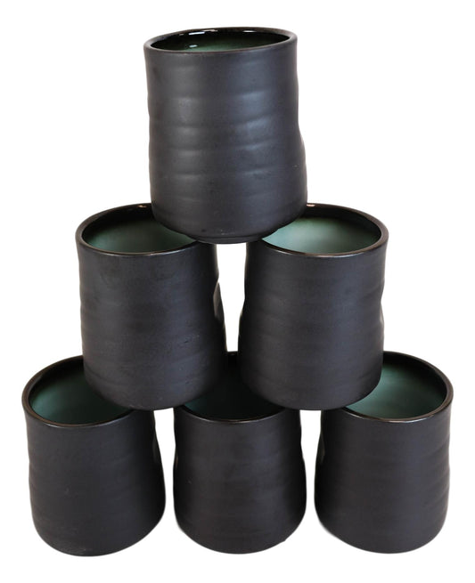 Pack Of 6 Ceramic Zen Blue Style Yunomi Notched Teacup Tea Cups Without Handles - Ebros Gift
