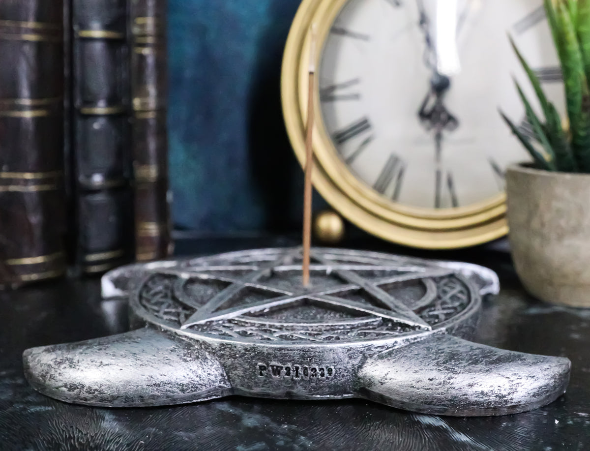 Sacred Moon Triple Goddess Pentagram With Celtic Knotwork Incense Stick Holder