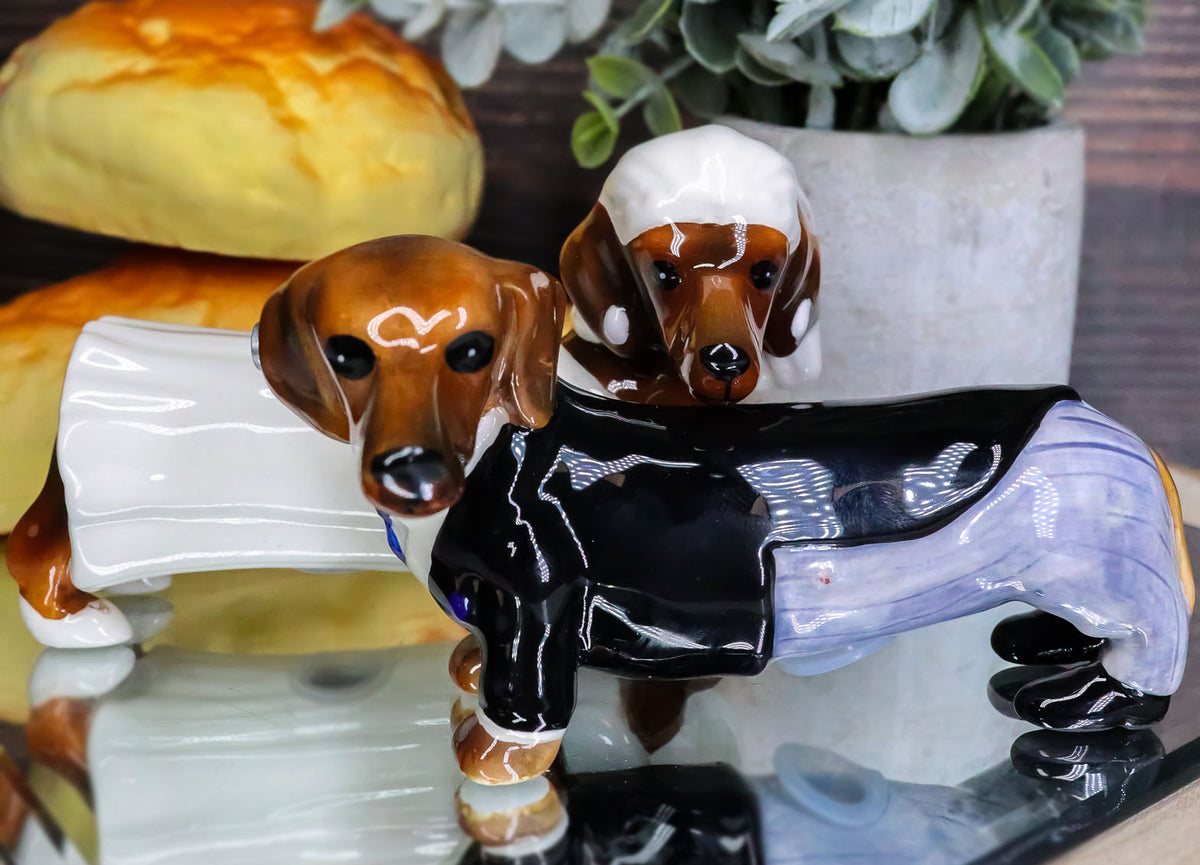 Lovely Wedding Bride and Groom Doxies Dachshunds Salt and Pepper Shaker Set