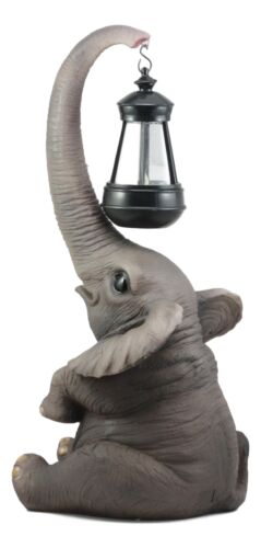 Ebros Elephant Pachyderm Safari Figurine W/ Solar LED Light Lantern 16.25"H - Ebros Gift