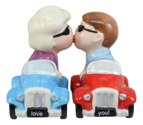 Love You Valentines Couple Kissing In Cars Magnetic Salt And Pepper Shakers Set - Ebros Gift