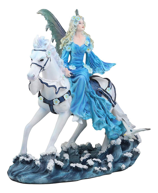 Ebros Ocean Rider Large Water Elemental Euphoria Fairy On White Horse Statue 11.75" Long by Nene Thomas Decorative Mythical Fantasy Figurine FAE Garden Fairies Nymphs Pixies Collectible Sculpture