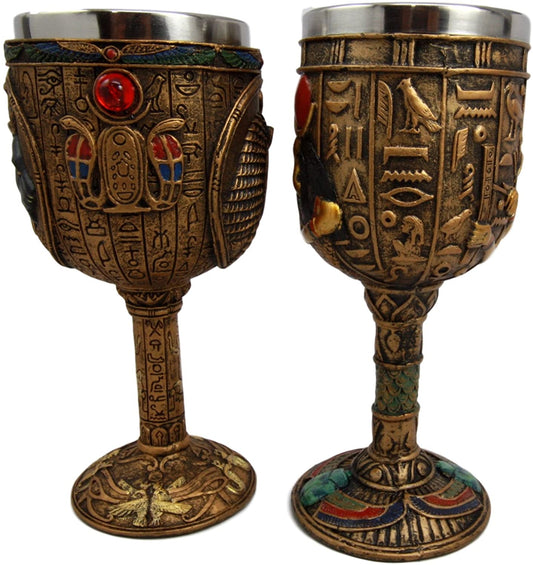 Ebros Gift Egyptian God Thoth & Goddess Sekhmet Falcon Chalice Set Goblet Statue Figurine