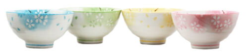 Ebros 4.5"Dia Japanese Bright Colored Spring Cherry Blossoms Sakura Floral Bowl Set of 4 - Ebros Gift