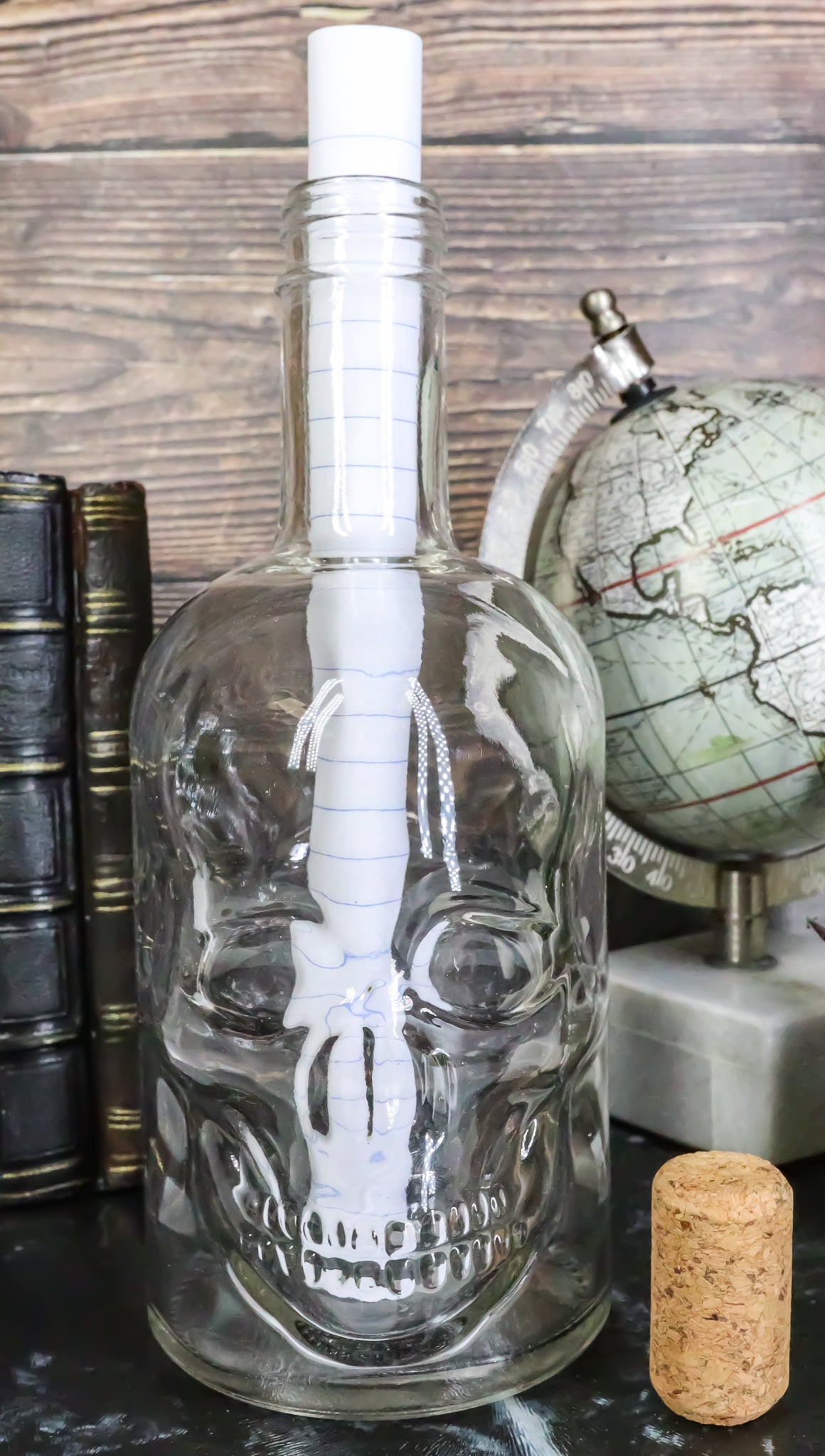 Large 30oz Skeleton Skull Whisky Vodka Scotch Liquor Cork Glass Bottle Decanter