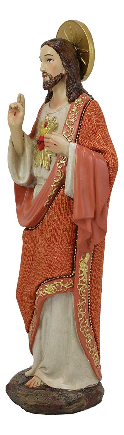 Ebros Colorful Hand Painted Sacred Heart of Jesus Devotional Statue in Linen Fabric Garment 12" H Roman Catholic Christus Christ The Savior Passion for Mankind Devotion Altar Figurine