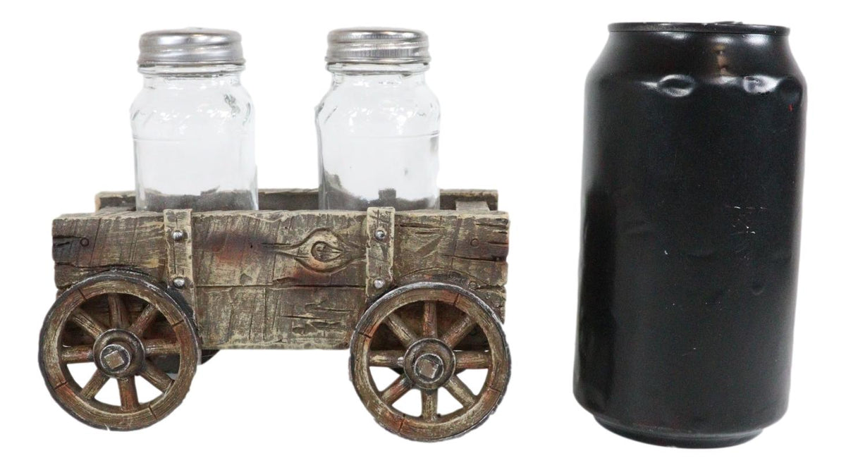 Vintage Old Fashioned Faux Wood Rustic Wagon Cart Salt Pepper Shakers Holder Set
