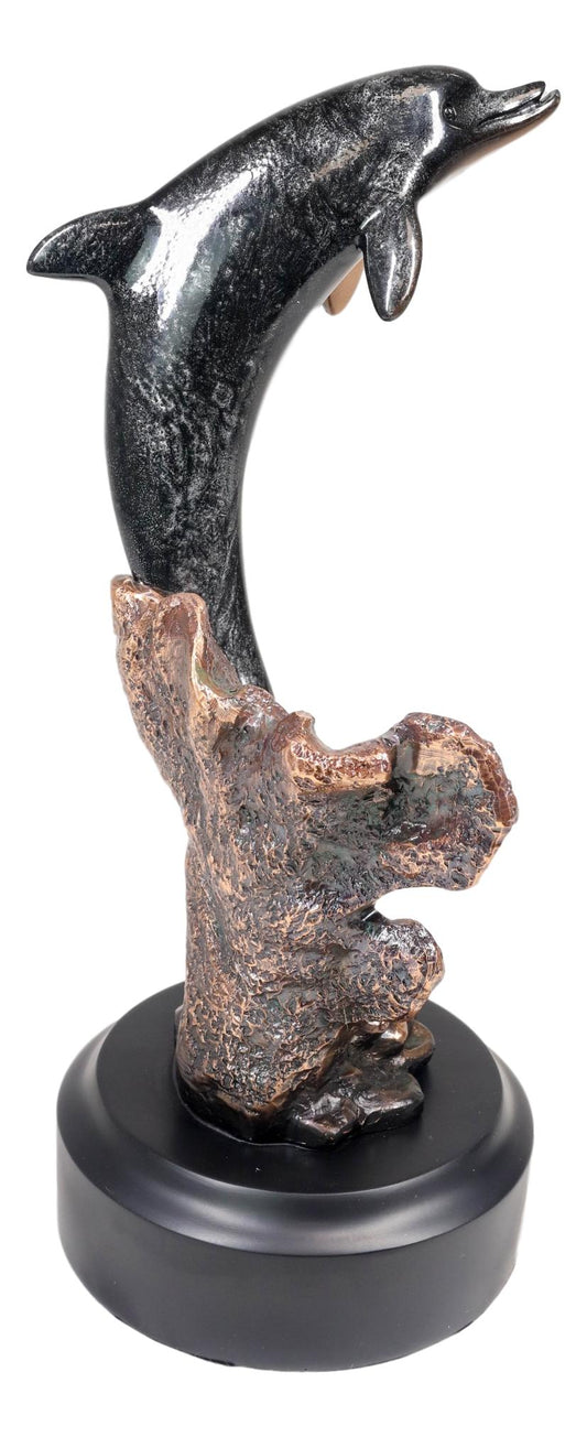 Marine Sea Dolphin Jumping Out Of Water Bronze Electroplated Resin Figurine - Ebros Gift