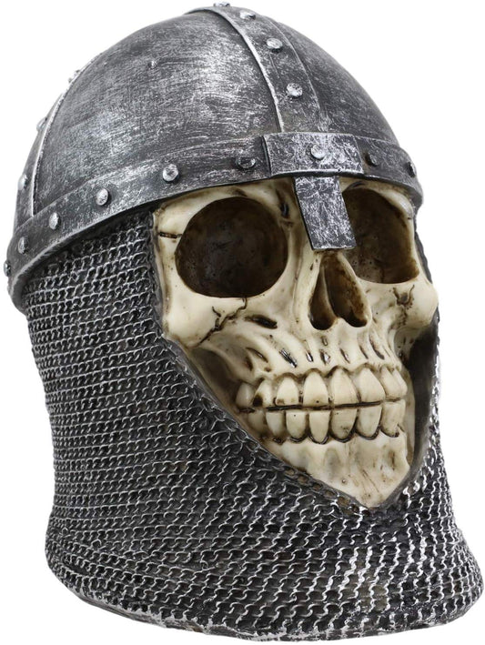 Ebros Medieval Knight Skull with Helmet and Head Coif Statue 6" Long Figurine