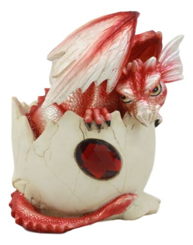 January Birthstone Dragon Egg Statue Red Gem Birthday Dragon Hatchling Figurine - Ebros Gift