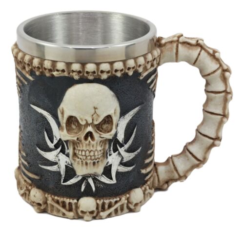 Ebros Evil Grinning Tribal Skull Tankard With Skulls Skeletal Spine Bones Handle - Ebros Gift