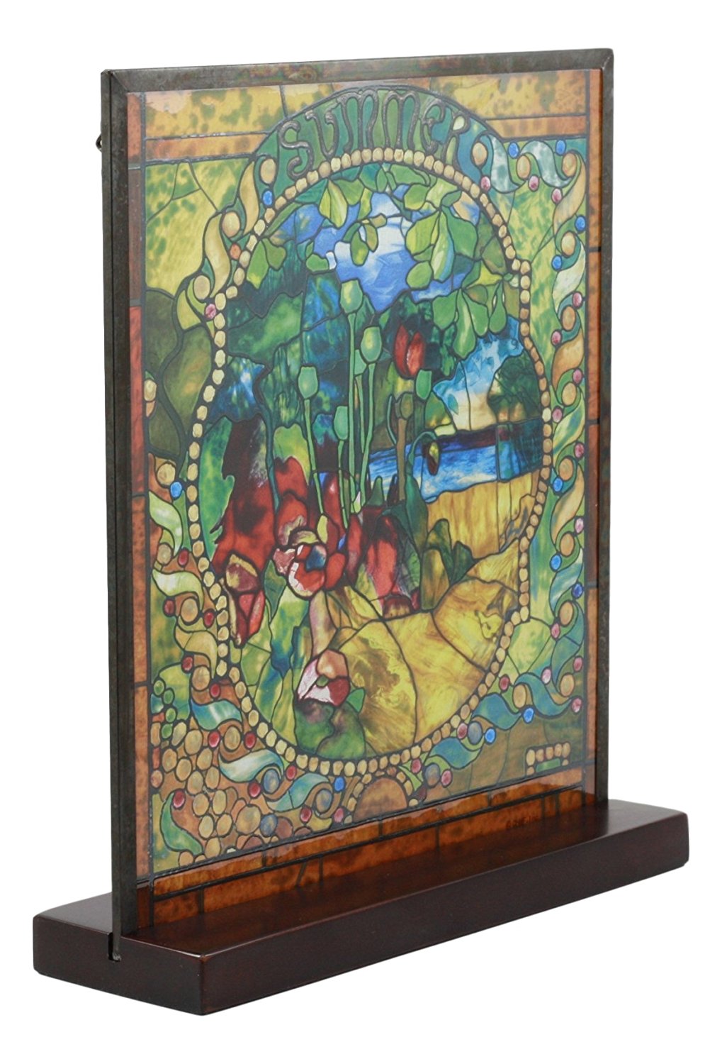 Ebros Louis Comfort Tiffany Four Seasons Summer Stained Glass Art with Base