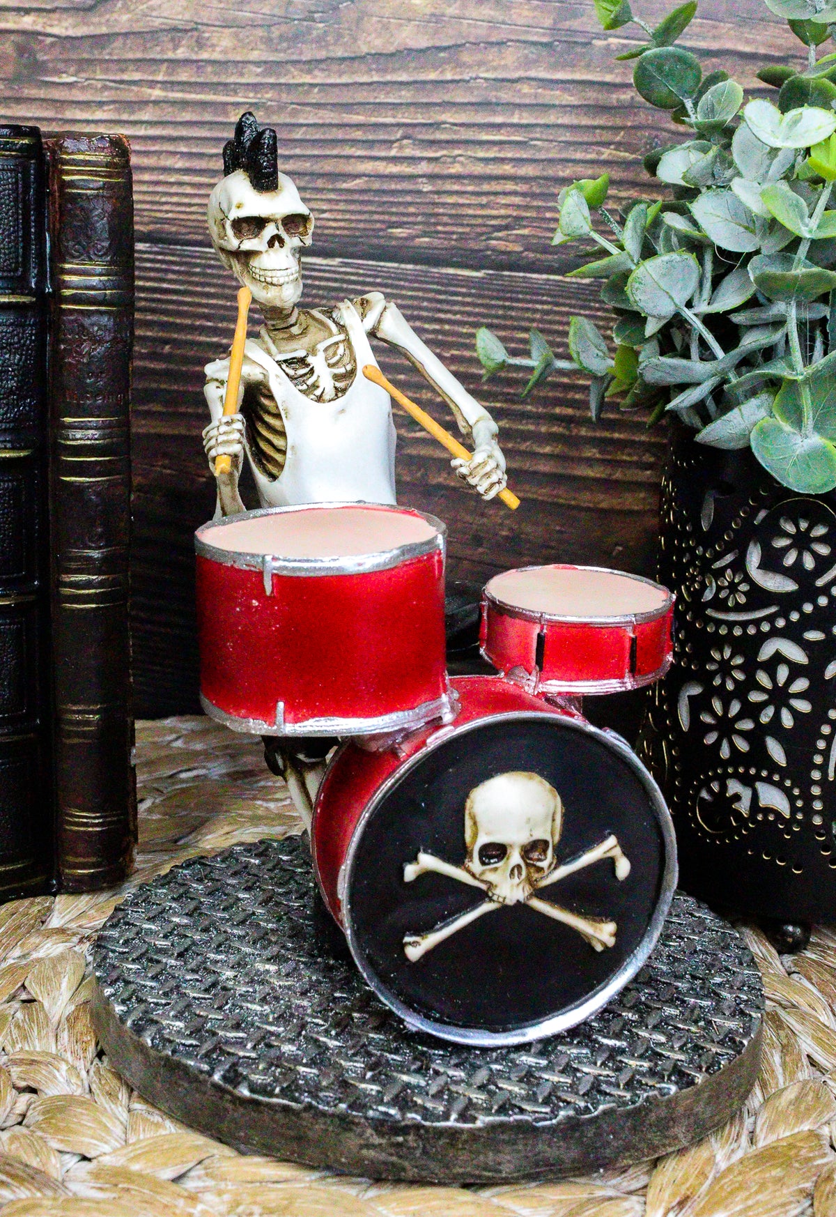 Day Of The Dead Punk Skeleton Rock Drummer Figurine 6.75"H Halloween Musician