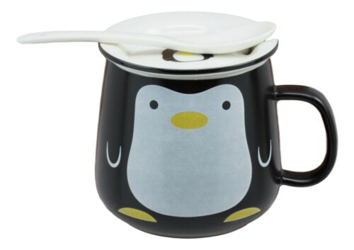 South Pole Aquatic Penguin Ceramic Coffee Tea Mug Drink Cup With Spoon And Lid