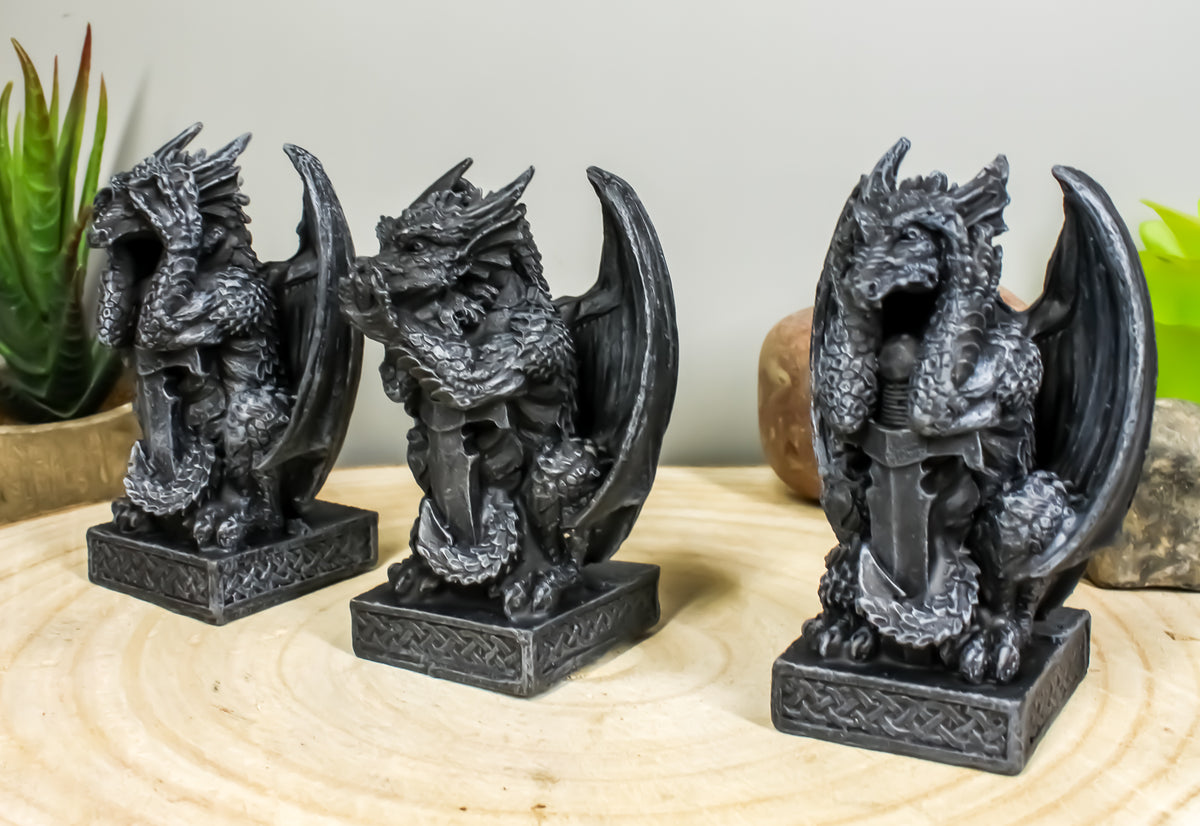 Ebros Three Wise Dragons See Hear Speak No Evil Sentinel Guardian Dragons Statue Set