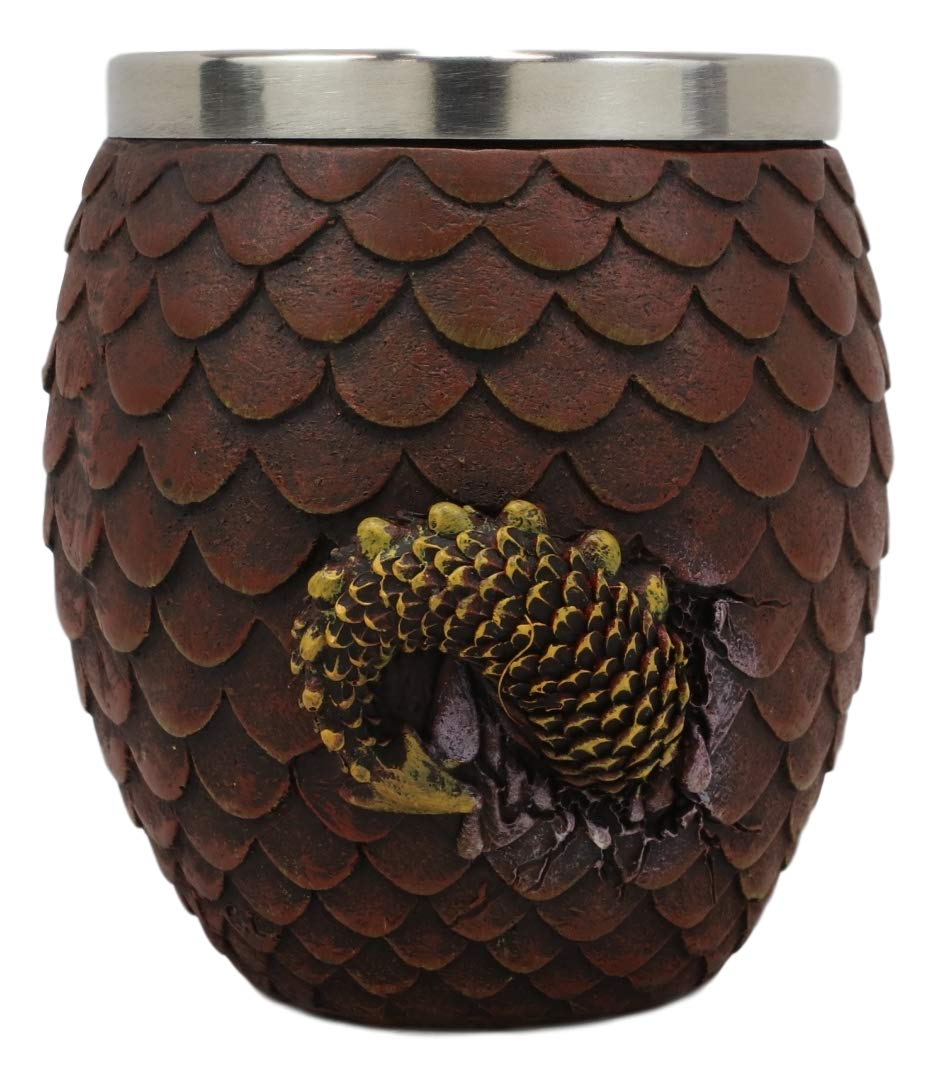 Ebros Medieval Khaleesi's Dragon Colorful Scale Egg With Hatching Wyrmling Small Drink Cup 3.75" High Fantasy GOT Themed Dungeons And Dragons Drinking Party Prop Cups (Fire Red)