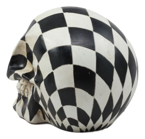 Day Of The Dead Harlequin Black And White Checkered Skull Statue Sugar Skull Art - Ebros Gift