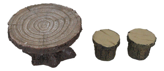 Enchanted Fairy Garden Miniature Tree Stump Table And 2 Stool Chairs Statues - Ebros Gift