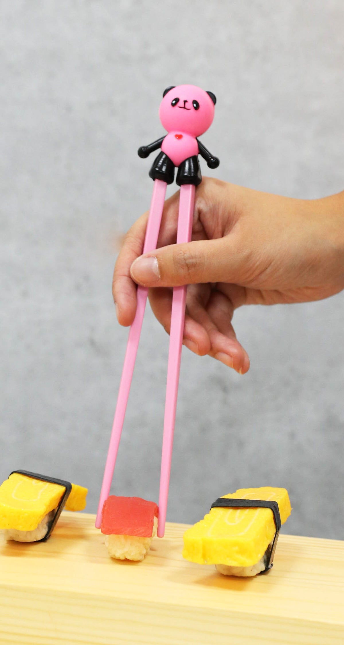 Hot Pink Love Giant Panda Reusable Training Chopsticks Set With Silicone Helper - Ebros Gift
