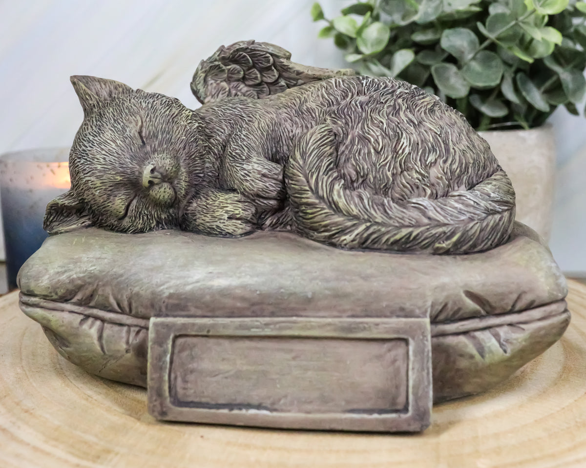 Heavenly Angel Cat Sleeping On Pillow Cremation Urn Small Pet Memorial Statue - Ebros Gift
