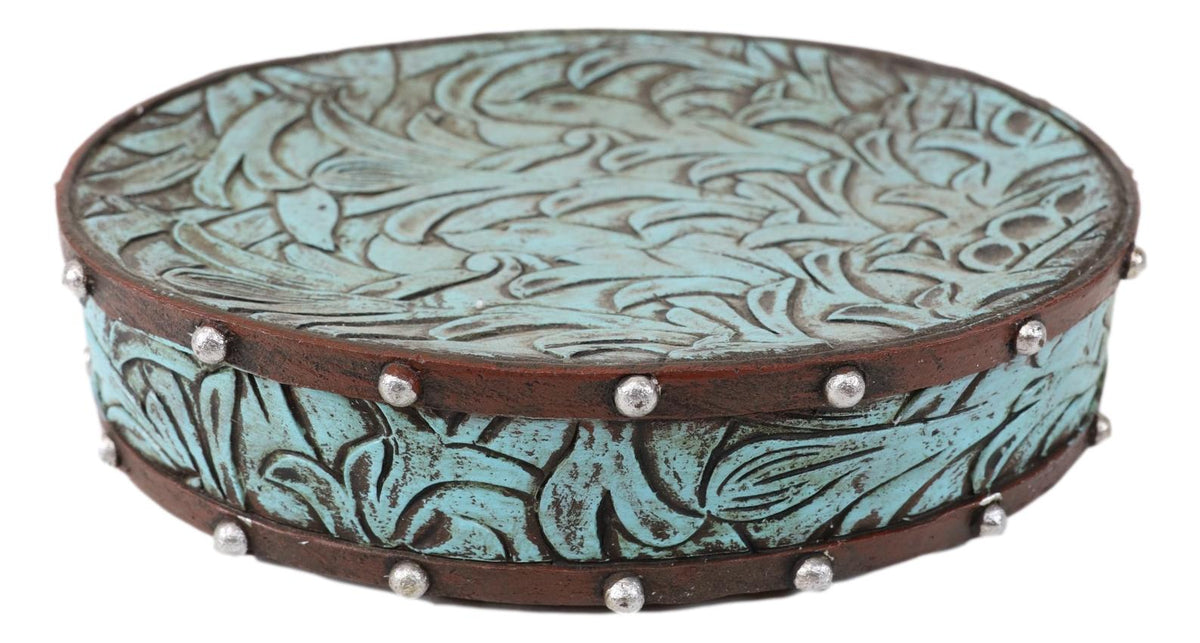 Rustic Western Turquoise Floral Soap Dish Toothbrush Holder And Soap Pump Set