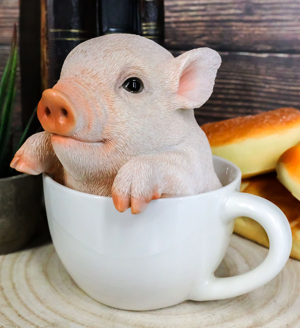 Ebros Adorable Teacup Pig 5.25"H Realistic Animal Collectible Statue with Glass Eyes - Ebros Gift