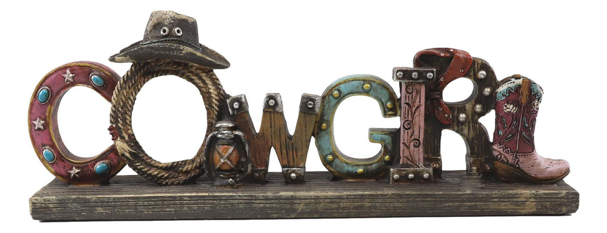 Rustic Western Cowgirl Sign Ropes Hat Horseshoe Faux Barnwood Desktop Plaque