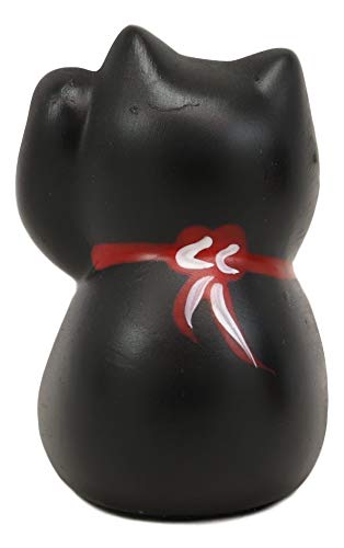 Ebros Japanese Lucky Charm Beckoning Cat Black Maneki Neko With Baby Bib Mini Figurine