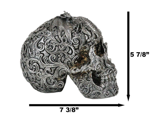 Ebros Flying Dragon On Tribal Le Fleur Floral Tattoo Skull Statue Halloween Decor - Ebros Gift