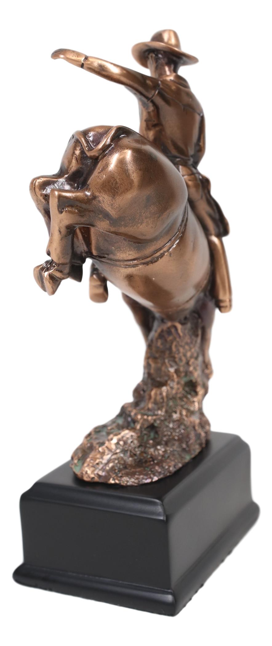 Ebros Rustic Western Rodeo Cowboy W/ Bucking Bull Bronze Electroplated Figurine - Ebros Gift
