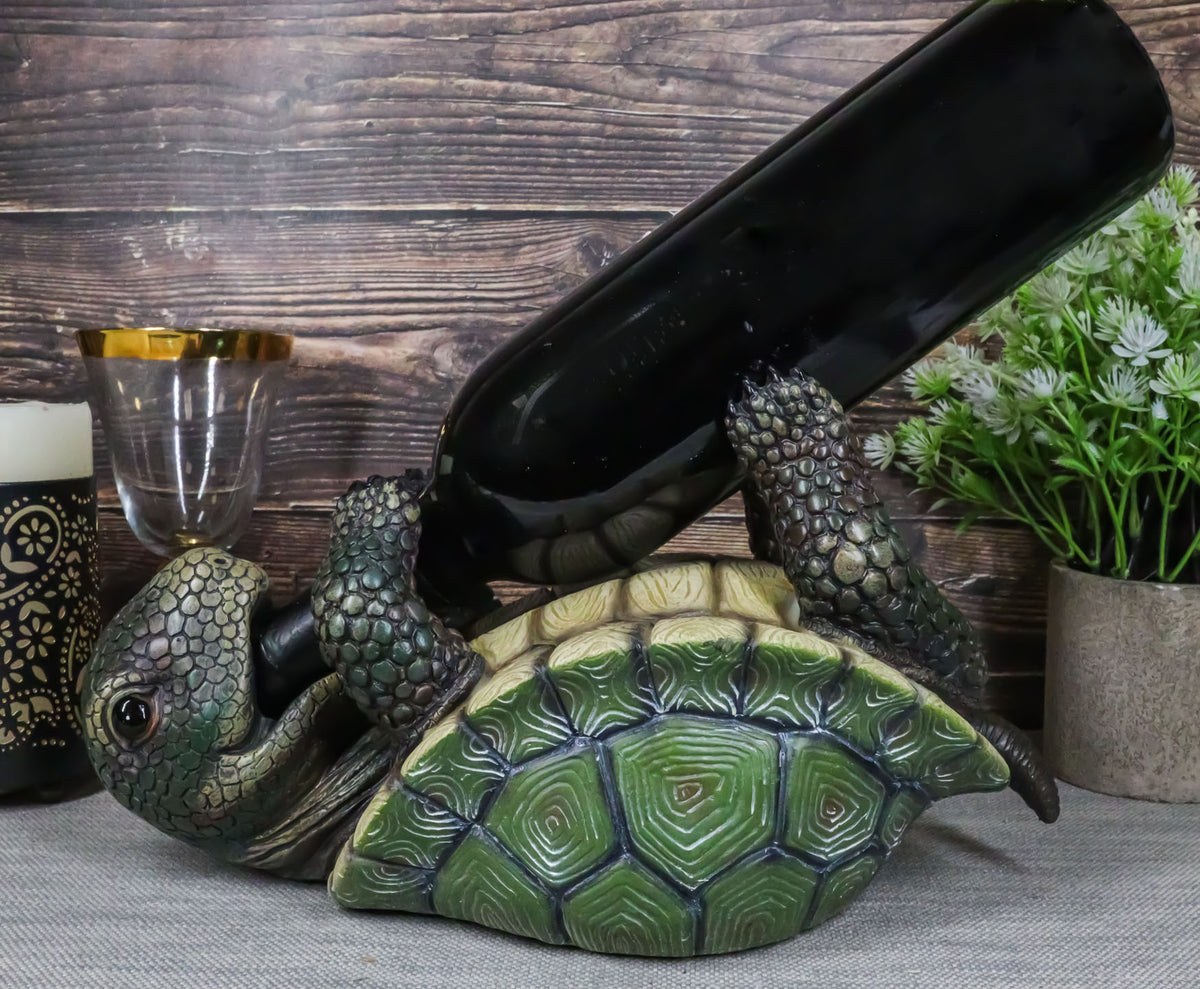 Ebros Drunken Coastal Sea Turtle Tortoise Wine Bottle Holder Caddy Figurine As Home Kitchen Wine Cellar Decorative Storage Organizer Solution of Wild Aquatic Animals Turtles Terrapins Tortoises Decor - Ebros Gift