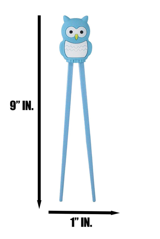 Sky Blue Night Owl Reusable Training Chopsticks Set With Silicone Helper Hinge - Ebros Gift