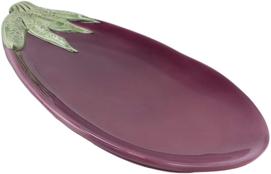 Ebros 11" Long Ceramic Eggplant Brinjal Fruit Shaped Serving Plate Dish 1 PIECE - Ebros Gift