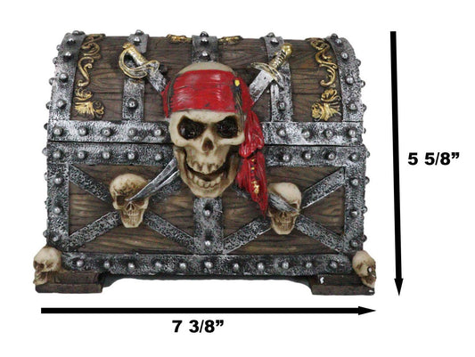 Large Caribbean Pirate Marauder Skull With Criss Cross Blades Treasure Chest Box - Ebros Gift