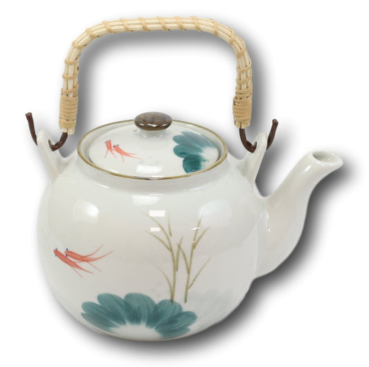 Feng Shui Yin Yang Koi Fish Pair In Lily Pond Ceramic Tea Pot 38oz Teapot Decor - Ebros Gift