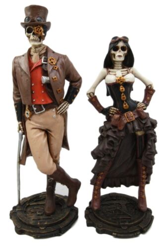 Ebros Gift Steampunk Skeleton Lady & Gentleman Couple Figurine Skeleton Detective Inspector Sculpture Set of 2