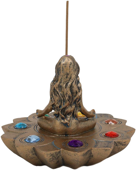 Ebros Feminine Triple Goddess Yoga with Chakra Lotus Flower Incense Stick Holder