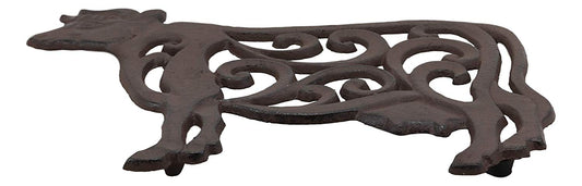 Ebros Gift 10.5" Wide Western Farm Bovine Cow with Lace Scrolls Design Cast Iron Metal Trivet Southwest Rustic Country Ranch Cows Vintage Decorative Accent for Wall Or Table Furniture - Ebros Gift