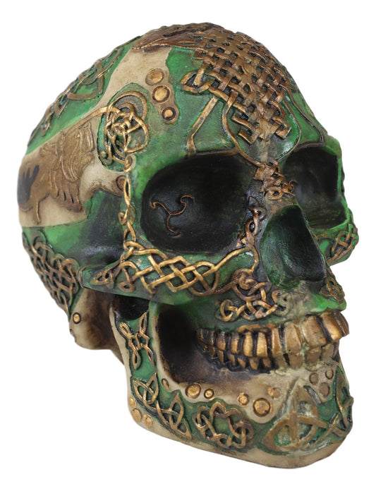 Ebros Gift Celtic Knotwork Shamrock Lion Green Gold Skull Money Bank Figurine Ossuary Labyrinth Dark Arts Decor Statue