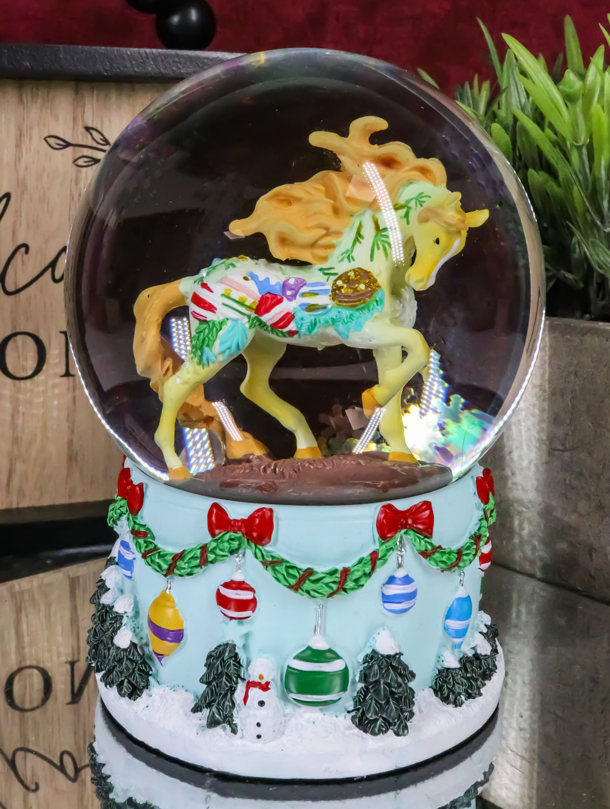 Trail Of Painted Ponies Western Vintage Christmas Horse Glitter Water Globe - Ebros Gift