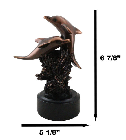 Nautical Dolphins Swimming By Ocean Coral Reef Tower Bronzed Resin Figurine