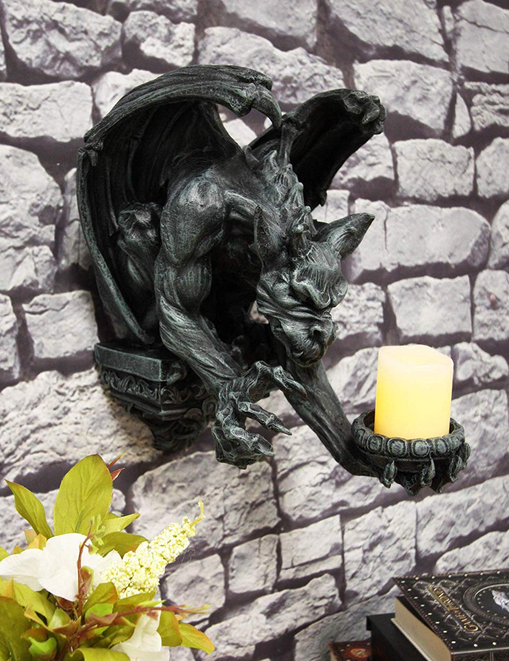 Ebros Whitechapel Manor Gargoyle Candle Holder Wall Sconce Plaque