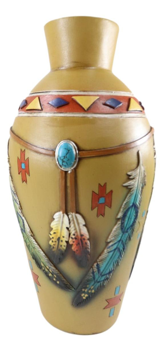 Rustic Southwestern Native American Dreamcatcher Feathers Floral Vase Sculpture