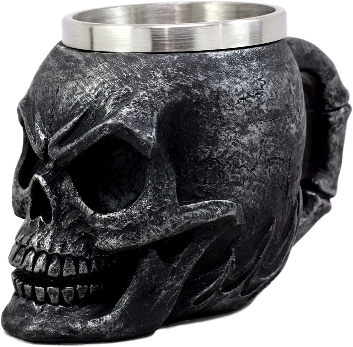 Ebros Dark Silver Immortal Skull Coffee Mug Demon Beer Stein Tankard 14oz