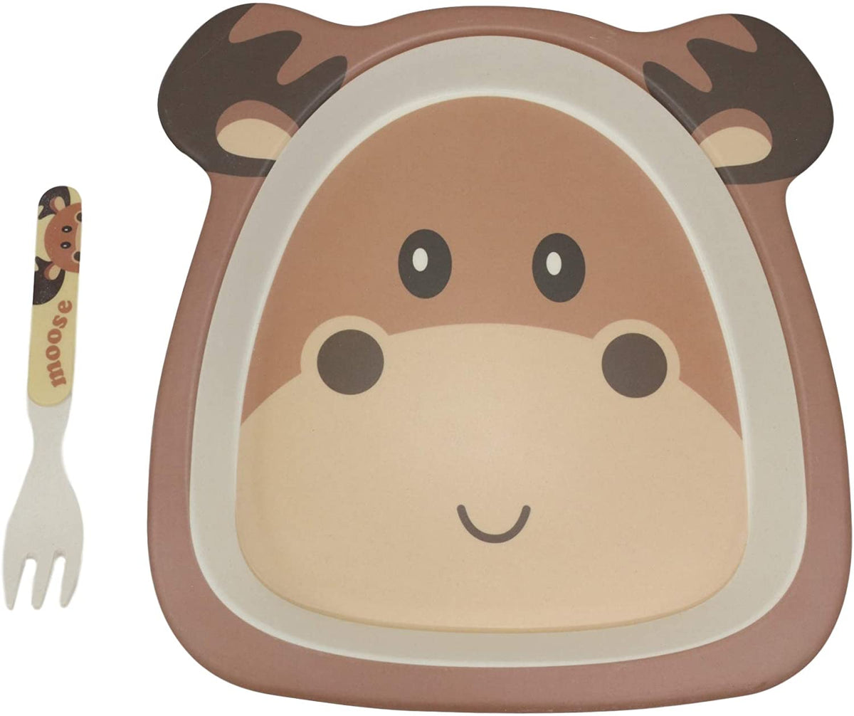 Ebros Wild Moose 5 Piece Organic Bamboo Dinnerware Set For Kids Children Toddler