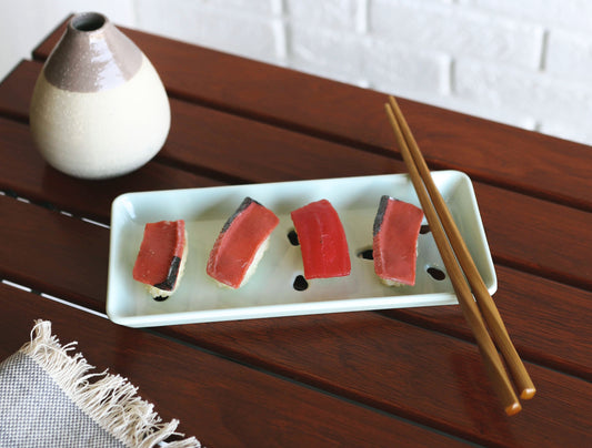 Japanese Raw Sushi Preparation Storage Green Neta Zara Melamine Plates Set of 2 - Ebros Gift