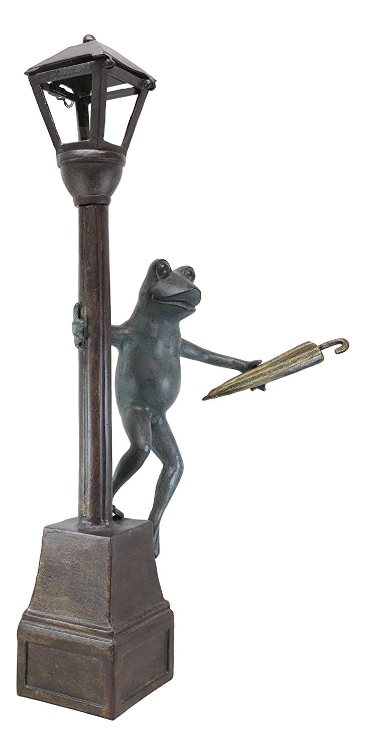 40"H Aluminum Whimsical Frog Dancing By Street Light Post Garden Lantern Statue - Ebros Gift