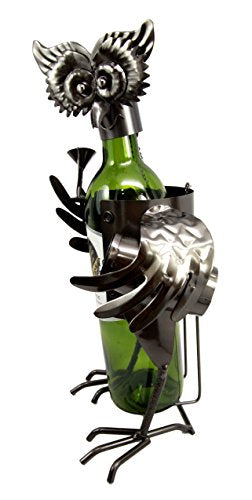 Wine Tasting Tropical Forest Nocturnal Owl Metal Wine Bottle Holder Caddy Decor - Ebros Gift