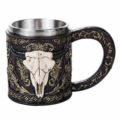 Country Western Wild Buffalo Bison Horned Skull 11oz Drinking Vessel Tankard Mug